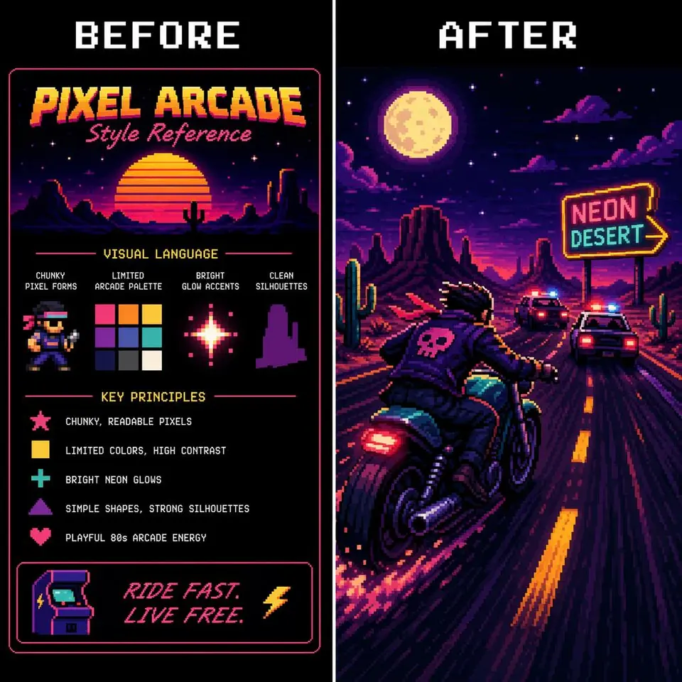 GPT Image 2 style transfer pixel motorcycle example